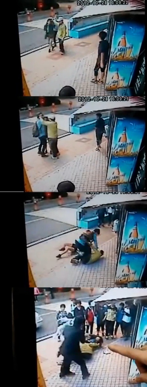 부산 '묻지마 폭행' 동영상…60대 취객이 여성 머리채 잡아