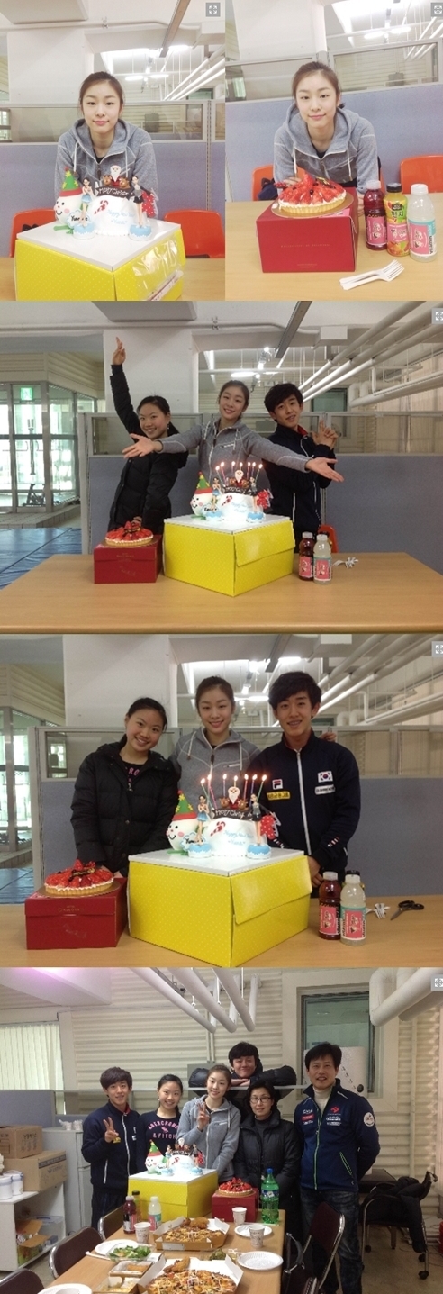 '민낯 요정' 김연아 근황, 피겨 선후배들과 연습 도중 크리스마스 파티