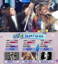 CL '나쁜 기집애' 인기가요 1위...산다라박 깃발 흔들며 축하
