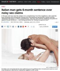 시도 때도 없이 너무 시끄럽게 섹스 즐긴 이탈리아 남성, 징역 6월형 선고