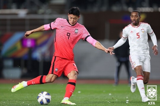 조규성은 황의조의 부상으로 생긴 공백을 잘 메웠다는 평가를 받았다. 사진=대한축구협회