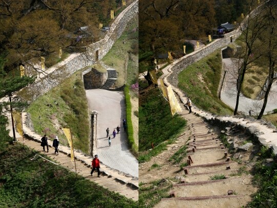 해발 110m로 야트막한 공산에 금강과 공주 시내를 굽어보고 있는 공산성의 총 길이는 2.6km다. 한 바퀴 도는 데 1시간~1시간 30분 정도 걸린다. 사진=이송이 기자