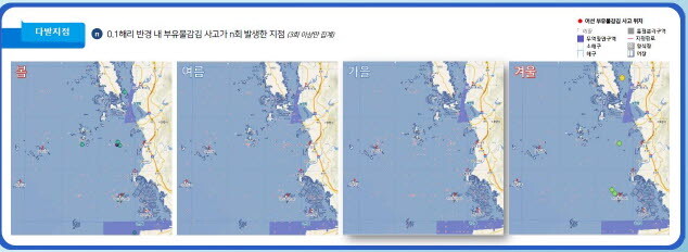 보령해역의 계절별 사고다발지점. 사진=KOMSA 제공