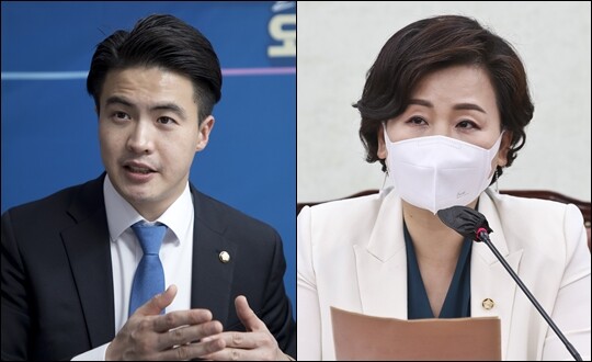 더불어민주당 원내대변인에 선임된 오영환 의원(왼쪽)과 이수진(비례) 의원. 사진=이종현 기자
