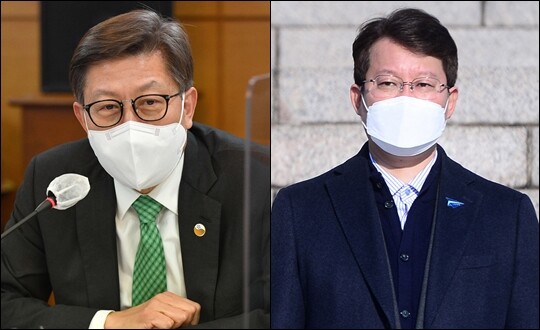 부산시장에 출마를 준비 중인 박형준 시장(왼쪽)과 변성완 전 부산시장 권한대행. 사진=인수위사진기자단·박은숙 기자