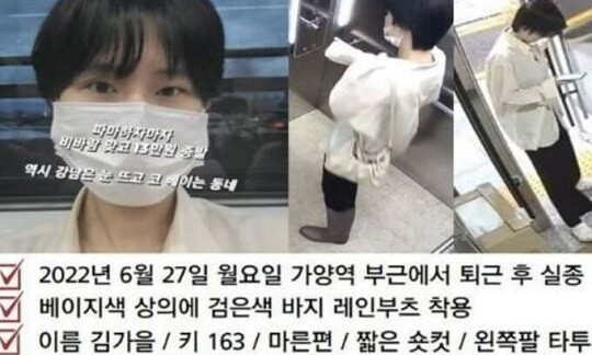 김가을 씨를 찾는 전단지. 사진=김가을 씨 가족 제공