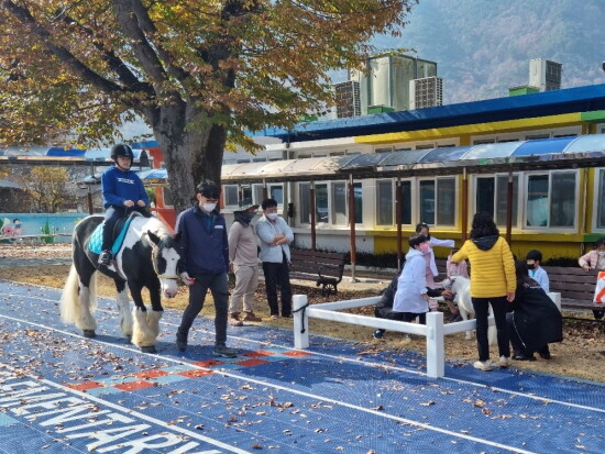 ‘찾아가는 말산업 직업체험’ 시행 모습. 사진=한국마사회 부산경남 제공