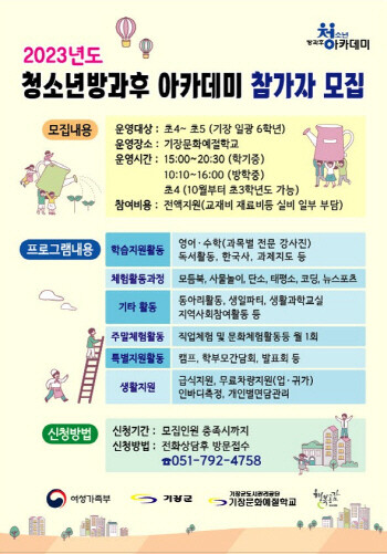 청소년 방과후 아카데미 참가자 모집 안내문. 사진=기장군 제공