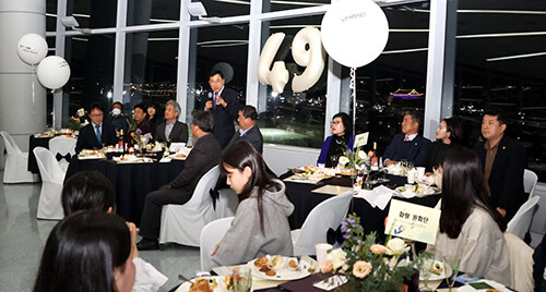 지난 26일 예술의 전당에서 열린 신라문화제 애프터파티에 주낙영 시장이 참석해 인사말을 하고 있다. 사진=경주시 제공