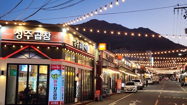 대구시의회가 7일 '대구시 우수식품 인증·조례' 일부 개정안을 발의하면서 대구의 10미였던 막창이 우수식품으로 인증받을 기회가 생겼다. 최근 안지랑곱창골목에 조명등이 설치되면서 더욱 활력이 넘친다. 사진=남경원 기자