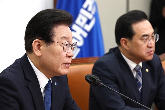 이재명 더불어민주당 대표가 20일 국회에서 열린 최고위원회의에서 모두 발언을 하는 모습. 사진=박은숙 기자