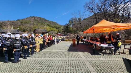 산불진화훈련 실시 장면. 사진=기장군 제공