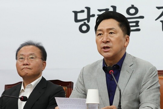 김기현 대표가 김은경 혁신위원장의 발언이 노인 비하라며 사퇴를 촉구했다.사진=박은숙 기자