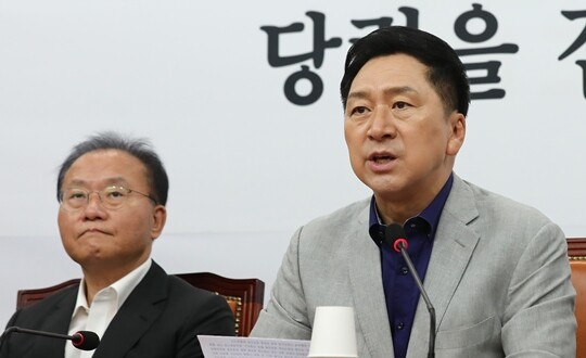 국민의힘 김기현 대표가 7월 26일 국회에서 열린 최고위원회의에서 모두 발언을 하고 있다. 사진=박은숙 기자