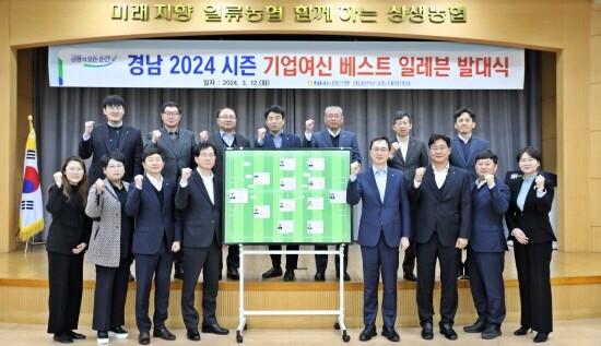 ‘경남 2024 시즌 기업여신 베스트 일레븐’ 발대식. 사진=경남농협 제공