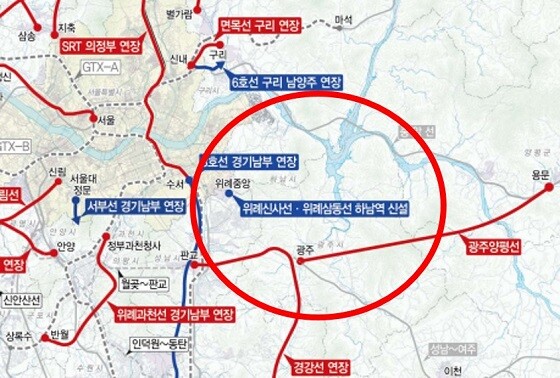경기도 철도기본계획('26~'35)(안) 노선 위치도. 사진=하남시 제공