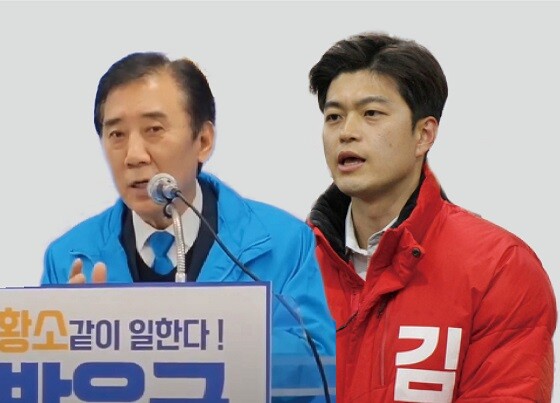 왼쪽부터 더불어민주당 박윤국 후보, 국민의힘 김용태 후보.