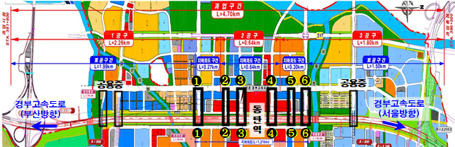 LH가 올 12월까지 건설할 계획인 동탄역 서쪽 동서연결도로 6개 위치도. 사진=LH 제공