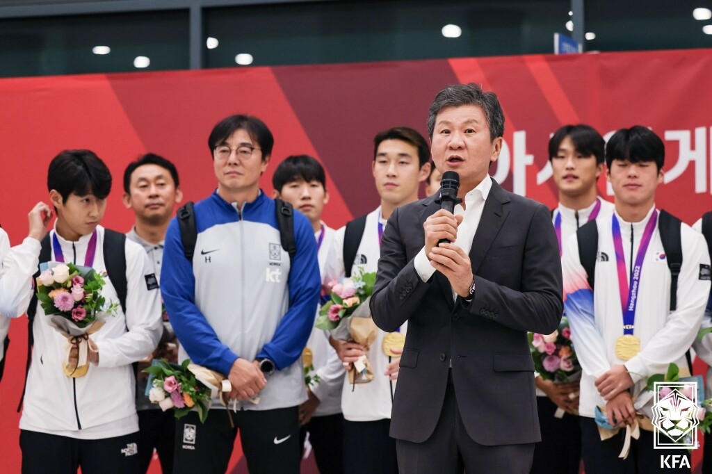 올해 성인 아시안컵 4강, U-23 아시안컵의 8강 탈락으로 정몽규 축구협회장이 큰 비난을 받고 있다. 사진=KFA 제공