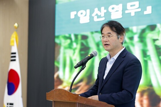 이동환 시장이 일산열무 지리적표시제 등록 기념 출하식에서 인사말씀을 드리고 있다. 사진=고양특례시 제공