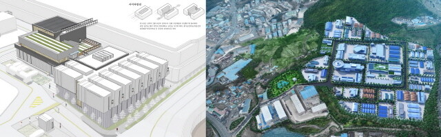 김해극저온기계실증연구센터 예상도(왼쪽)와 신천일반산업단지 조감도. 사진=김해시 제공