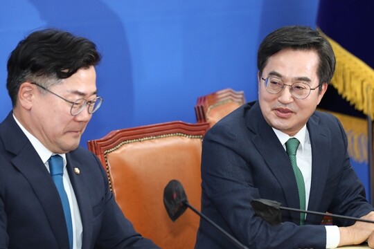 김동연 경기도 지사가 6월 3일 국회를 방문해 박찬대 더불어민주당 원내대표를 예방하고 있다. 사진=박은숙 기자