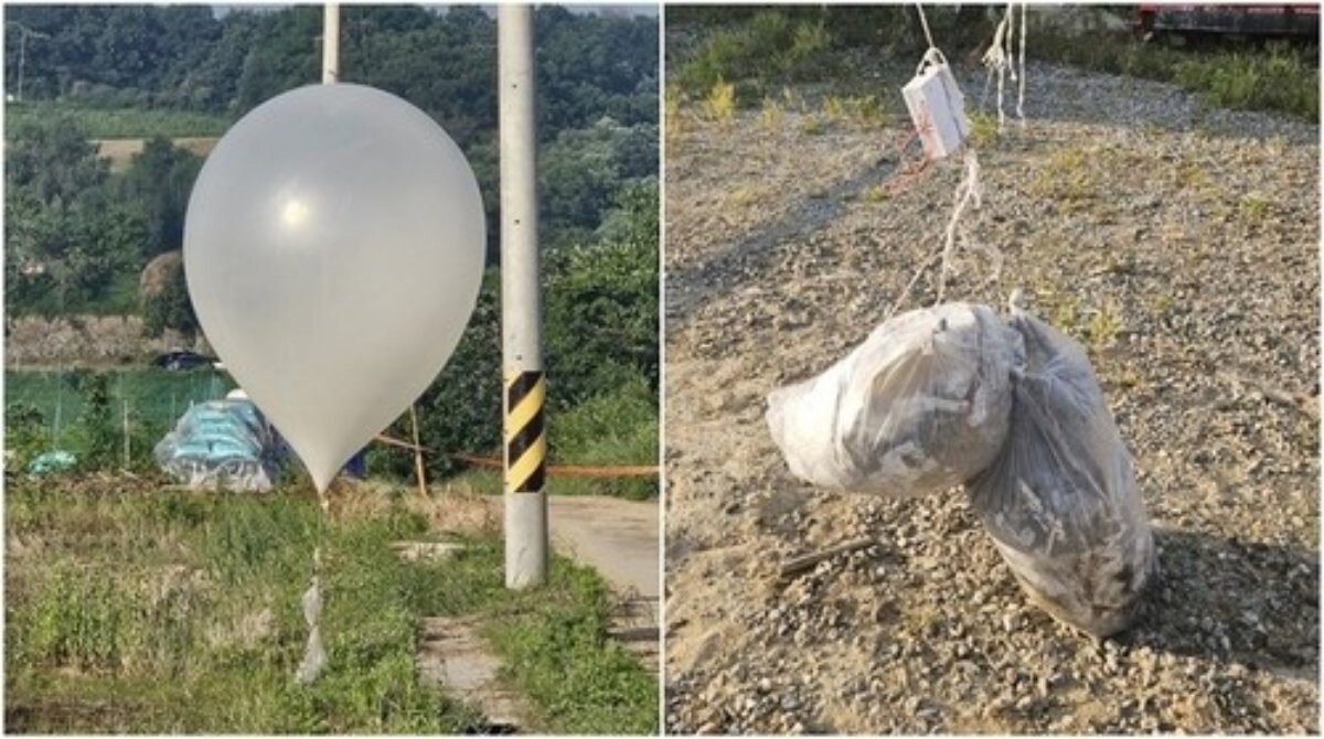 경기도 파주시에 떨어진 북한 오물 풍선. 사진=연합뉴스