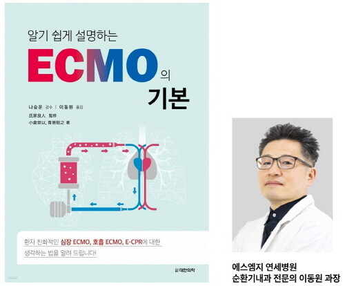 ‘알기 쉽게 설명하는 ECMO의 기본’ 책 표지와 이동원 과장. 사진=에스엠지 연세병원 제공