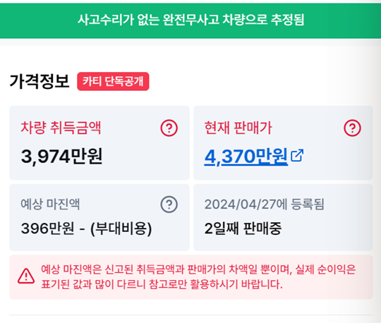 지난해 4월 중고차 정보 제공 플랫폼 ‘카티’가 중고차 취득원가 서비스를 선보이면서 중고차 업계에선 논란이 일었다. 사진=카티 홈페이지 캡처