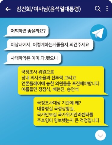 김건희 여사가 이태원 참사 대응에 대해 명태균 씨에게 조언을 구하는 대화 재구성. 자료=검찰수사보고서