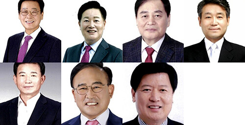 김천 시장 재선거 국민의 힘 예비 후보자. 왼쪽 상단부터  김세환, 김응규, 배낙호, 배태호. 왼쪽 하단부터 서범석, 이창재, 임인배. 사진= 중앙선거관리위원회 제공