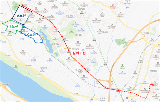고양시는 킨텍스 GTX-A역을 중심으로 한 순환노선 3개(A·B·C노선)와 중앙로~호국로 구간 심야노선 1개 등 총 4개 노선 신설을 검토하고 있다. 사진=고양시의회 제공