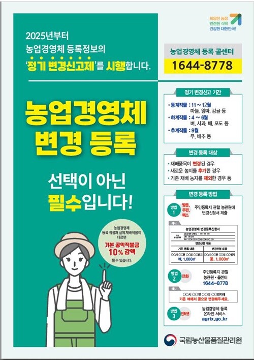 농업경영체 변경등록 홍보물. 사진=국립농산물품질관리원 경기지원 양평사무소 제공