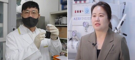 정승열 책임(왼쪽)과 최해영 책임이 ‘제60회 발명의 날’을 맞아 전기재료·이차전지 관련 기술 개발 공로로 각각 대통령 표창과 과학기술정보통신부 장관상을 수상했다. 사진=한국전기연구원 제공