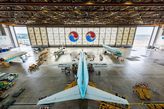 서울 김포공항 인근 대한항공 본사에 위치한 격납고