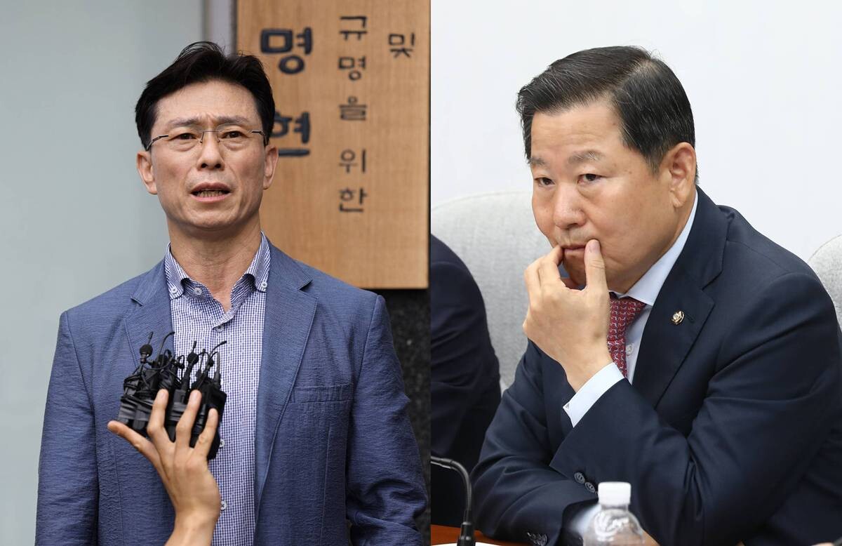 임성근 전 해병대 1사단장(왼쪽)과 이철규 국민의힘 의원. 사진=이종현 기자, 박은숙 기자