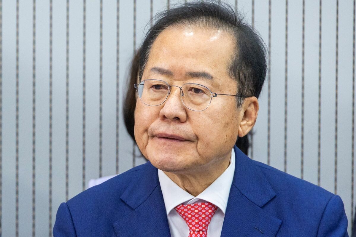 지난 4월 29일 오후 서울 여의도 중앙당사에서 열린 제21대 대통령후보자 선출을 위한 3차 경선 진출자 발표에서 홍준표 전 대구시장의 모습이다. 사진=박은숙 기자