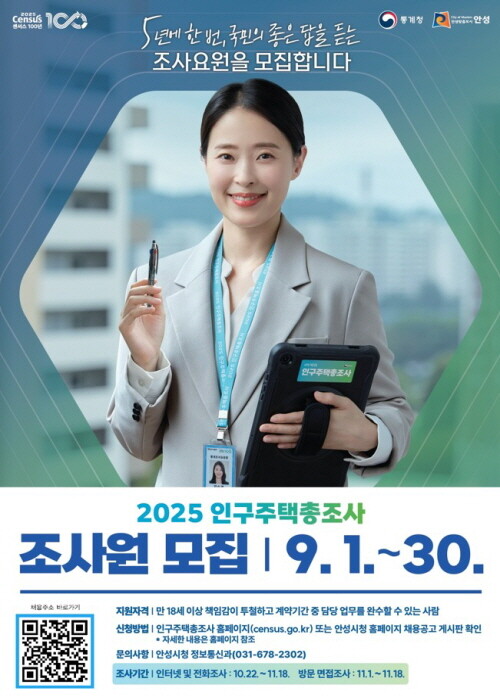 조사원 모집 홍보포스터. 사진=안성시 제공