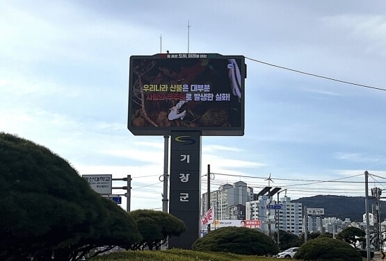 기장읍 교리삼거리에 설치된 대형 재해문자전광판. 사진=기장군 제공