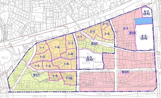 창신동 남측 일대 재개발 1·2·3·4구역 도면. 사진=서울 종로구