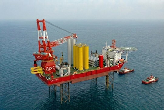 3500톤급 WTIV(Wind Turbine Installation Vessel 풍력터빈 설치선) . 사진=설계도 기반 AI 생성 이미지