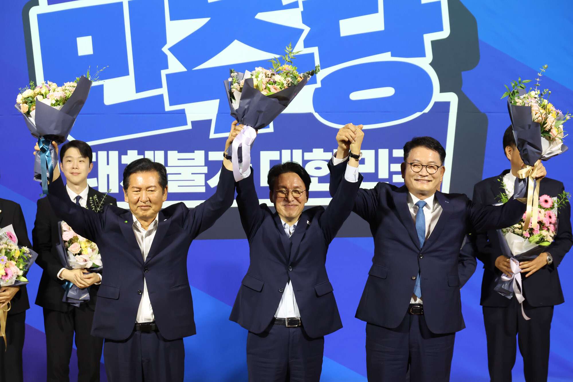 정청래 전 민주당 대표, 김민석 전 국무총리, 송영길 전 민주당 대표가 민주당 8·17 전당대회 당대표 예비경선을 통과했다. 사진=박은숙 기자