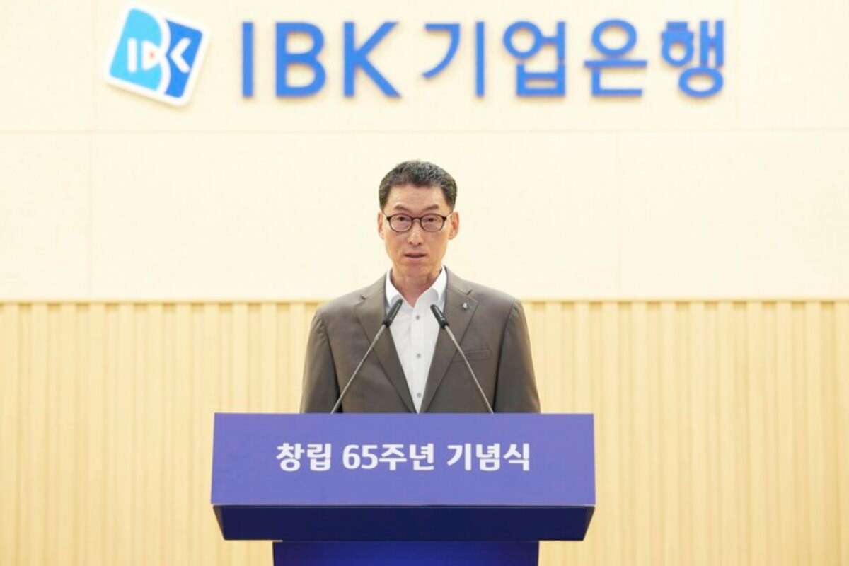 지난 7월 31일 장민영 기업은행장이 창립 65주년 기념식에서 발언하고 있다. 사진=IBK기업은행 제공