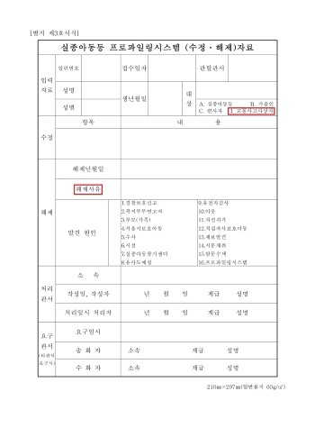 부 경장은 실종자 프로파일링시스템에 장 씨를 ‘교통사고 사상자’로 입력한 뒤 관련 내용을 아예 삭제했다. 7월 실종 신고가 접수된 60대 남성 A 씨에 대해선 해제 사유로 ‘소재 발견’ 코드를 입력한 것으로 전해졌다. 사진=법제처 국가법령정보센터 제공
