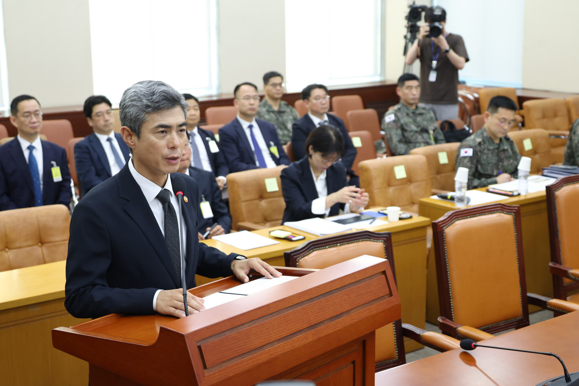 강신철 국방부 장관이 지난달 29일 국회 국방위원회에서 열린 비무장지대(DMZ) 지뢰 추정 폭발 사고 관련 현안 보고에서 발언하고 있다. 사진=박은숙 기자